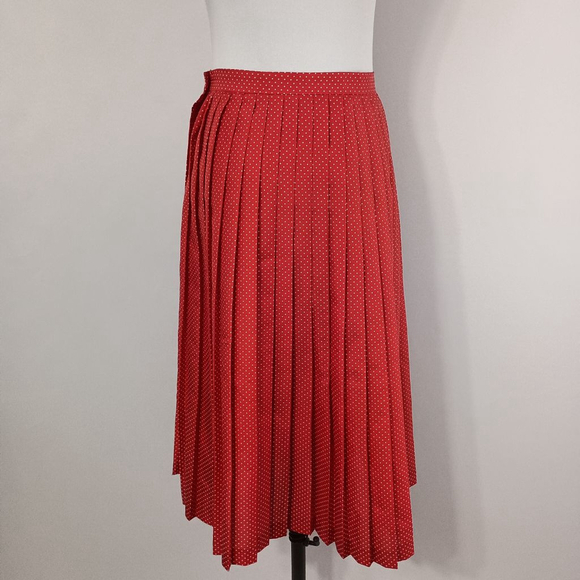 Vintage 80s Pykettes Women's Red Polka Dot Pleated Midi Skirt Preppy Glam - Picture 7 of 9